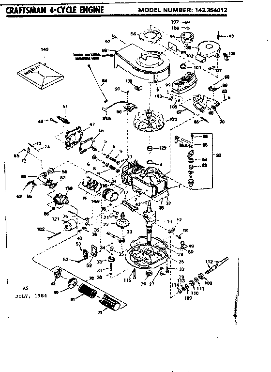 Replacement Parts Diagram and Parts List for 143354012  Craftsman Engine