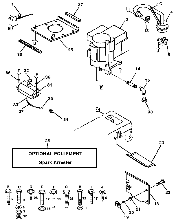 Engine Diagram and Parts List for 917255575  Craftsman Lawn Tractor