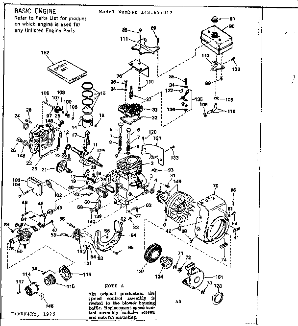 Engine Diagram and Parts List for 143657012  Craftsman Engine