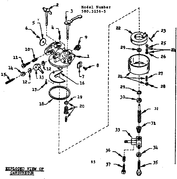 Carburetor Diagram and Parts List for 5803156-5  Craftsman Engine