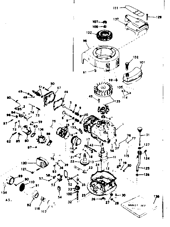 Basic Engine Diagram and Parts List for 143181102  Craftsman Engine
