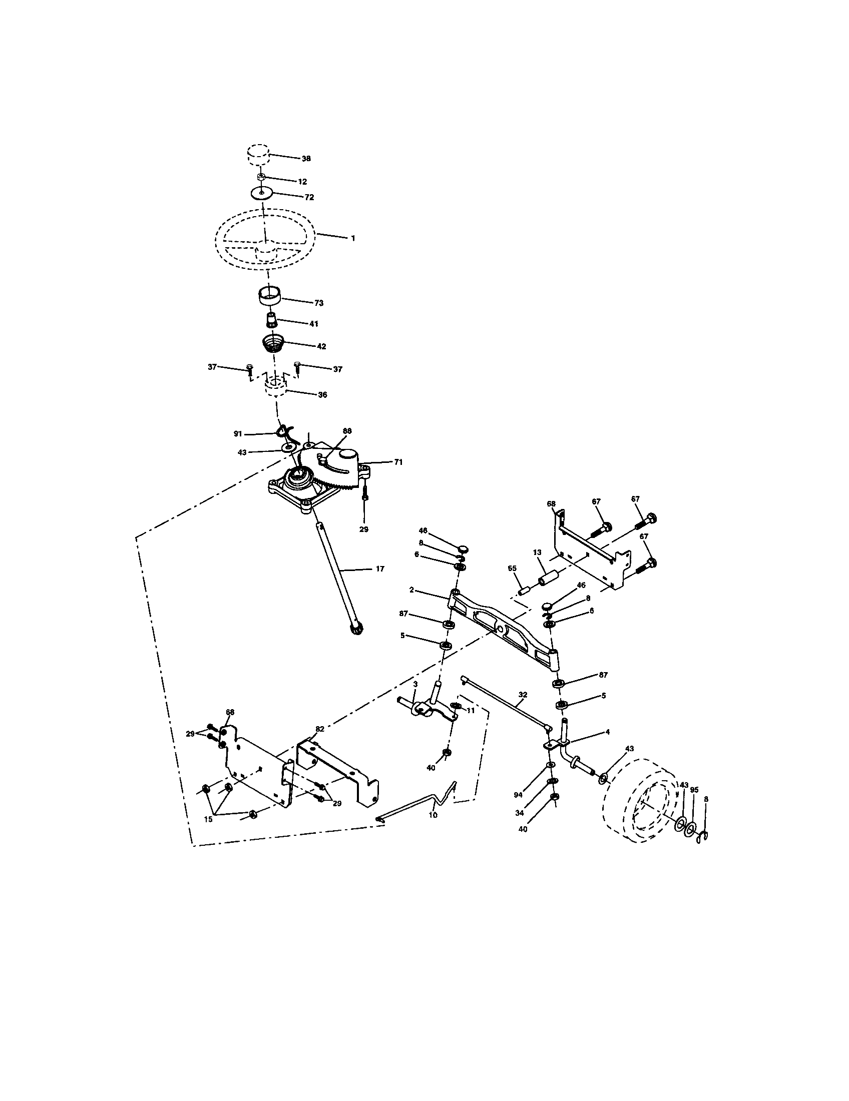 Steering Diagram and Parts List for 917273630  Craftsman Lawn Tractor