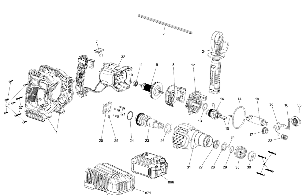 Diagram Diagram and Parts List for CMCH234B Type 1 Craftsman Cordless Drill