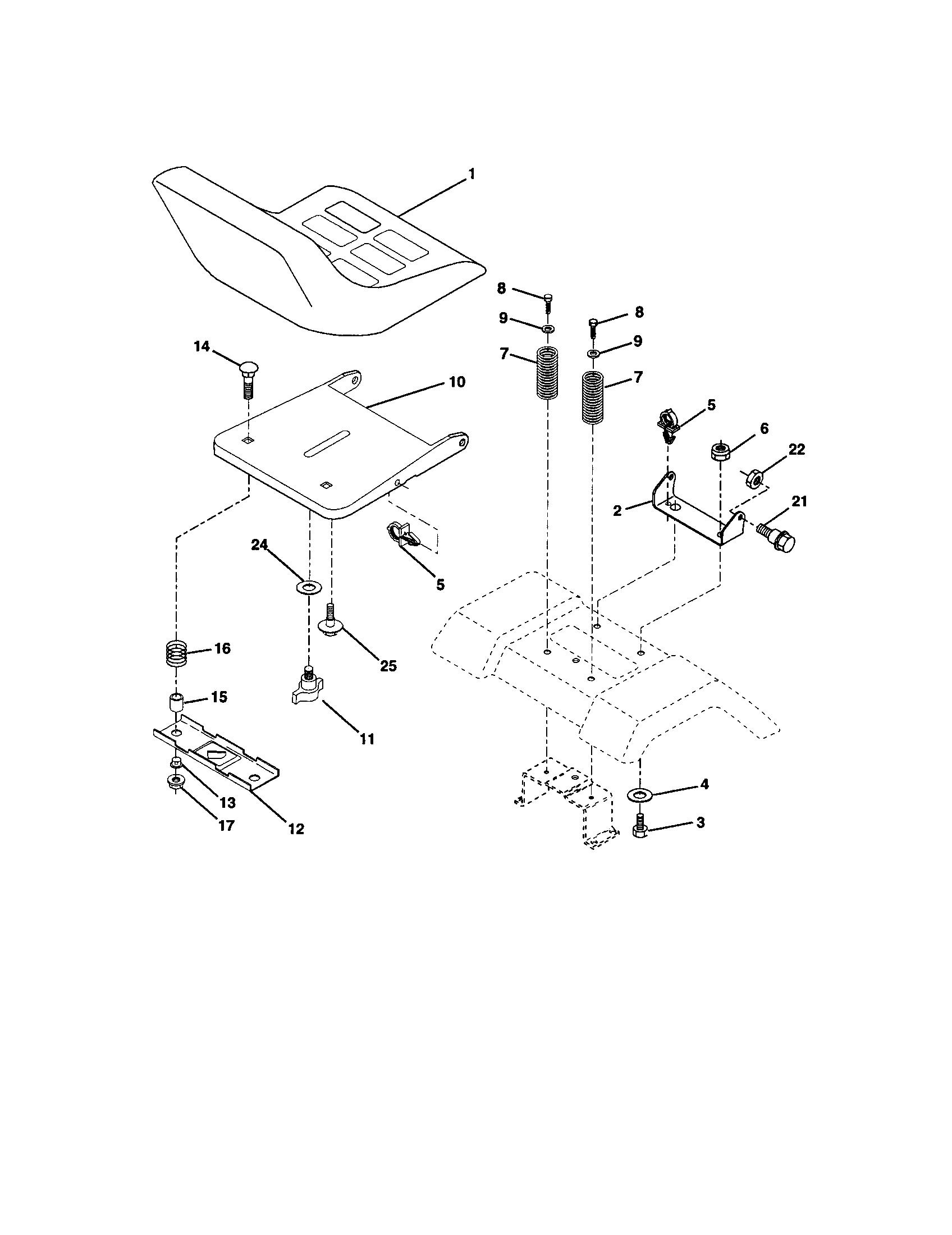 Seat Assembly Diagram and Parts List for 917271532  Craftsman Lawn Tractor