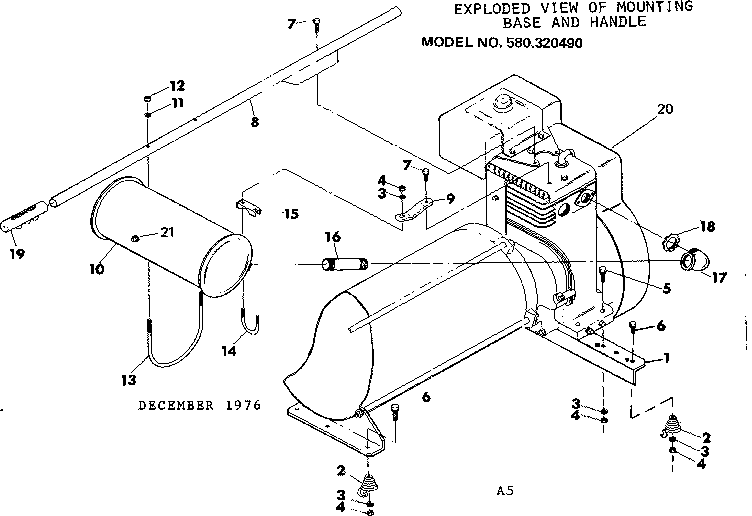 Mounting Base & Handle Diagram and Parts List for 580320490  Craftsman Engine