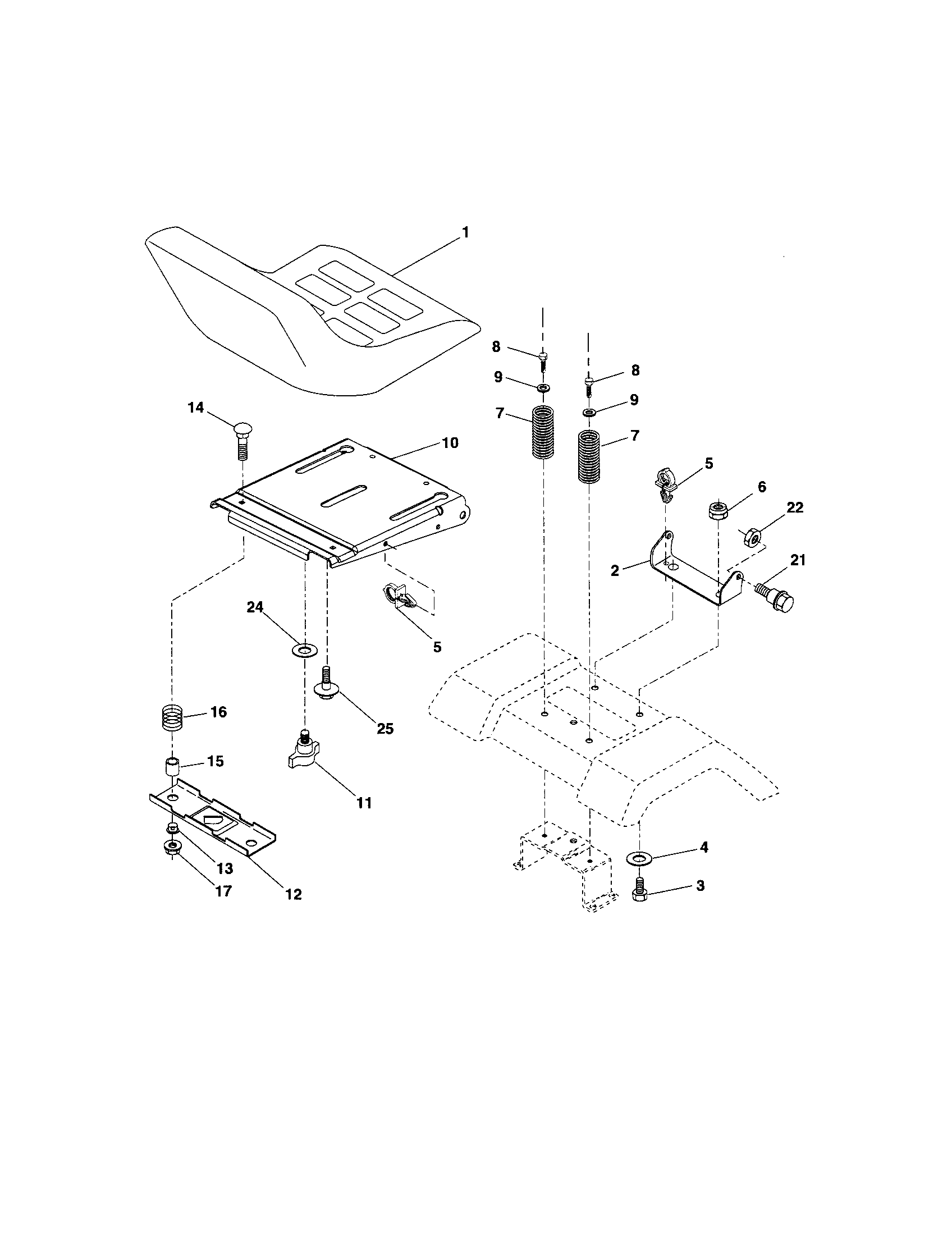 Seat Diagram and Parts List for 917253510  Craftsman Lawn Mower