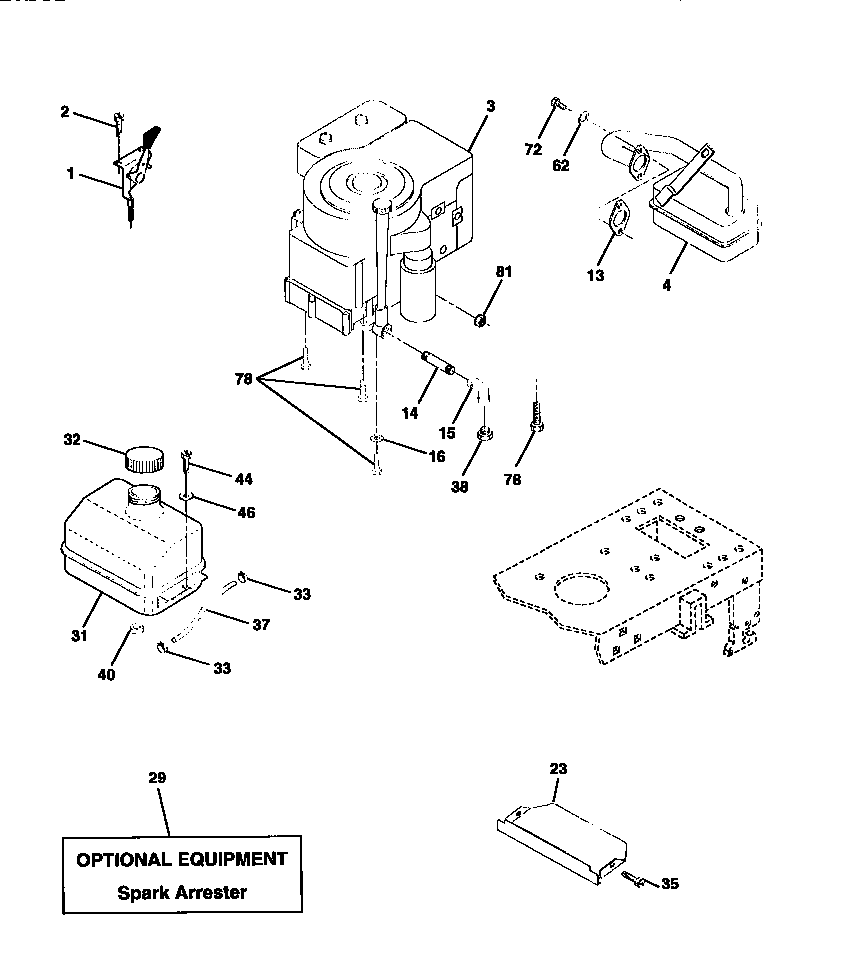 Engine Diagram and Parts List for 917270622  Craftsman Lawn Tractor