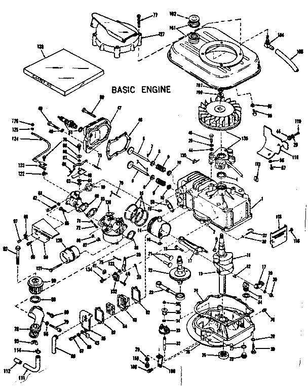 Basic Engine Diagram and Parts List for 143104110  Craftsman Engine