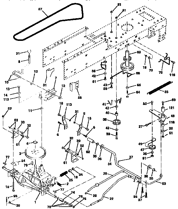 Drive Diagram and Parts List for 917258112  Craftsman Lawn Tractor