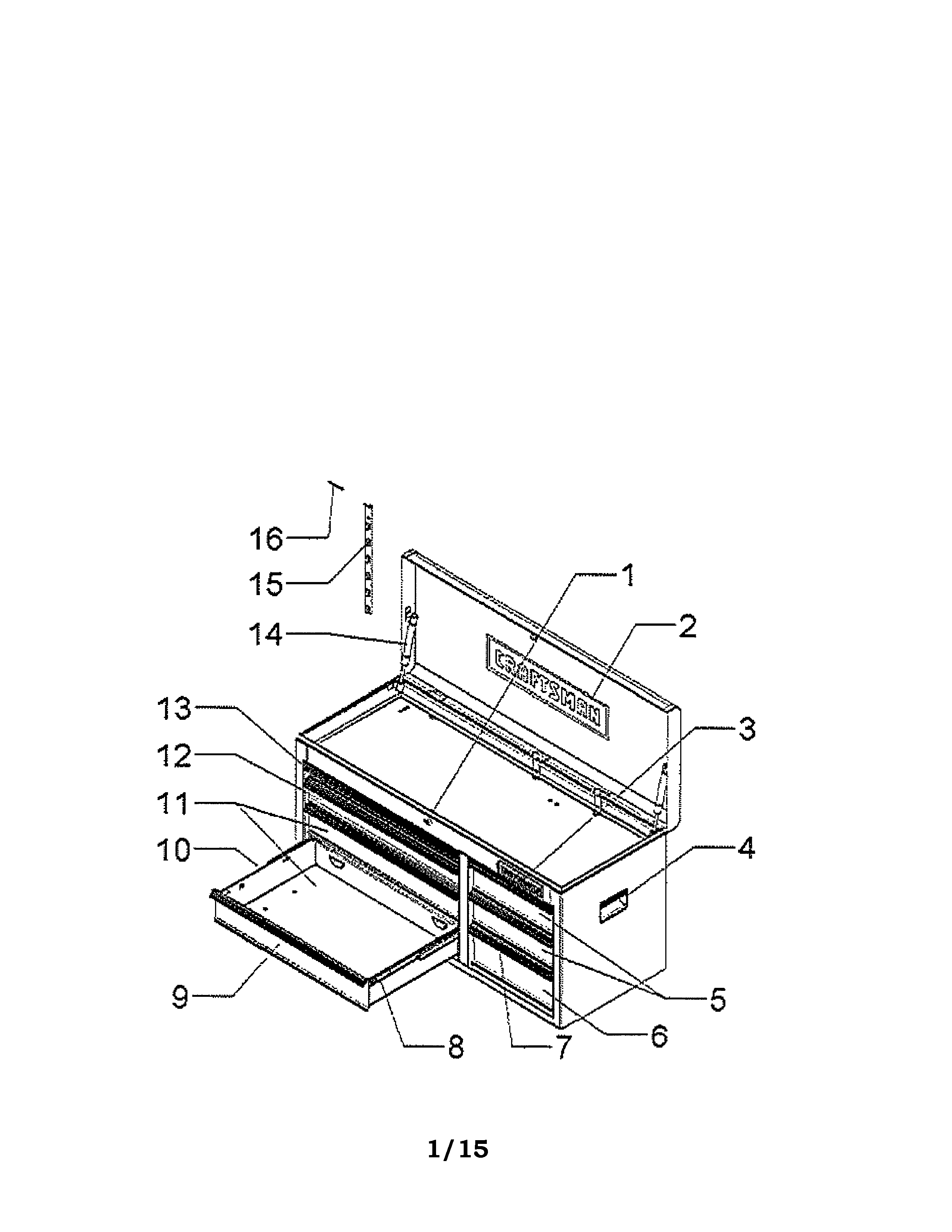 7 Drawer Chest Diagram and Parts List for 706113241  Craftsman Tool Stand & Cart