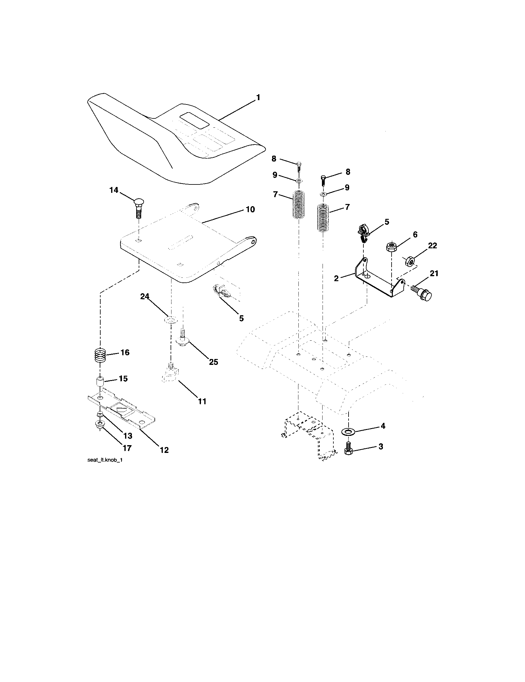 Seat Assembly Diagram and Parts List for 917272351  Craftsman Lawn Tractor