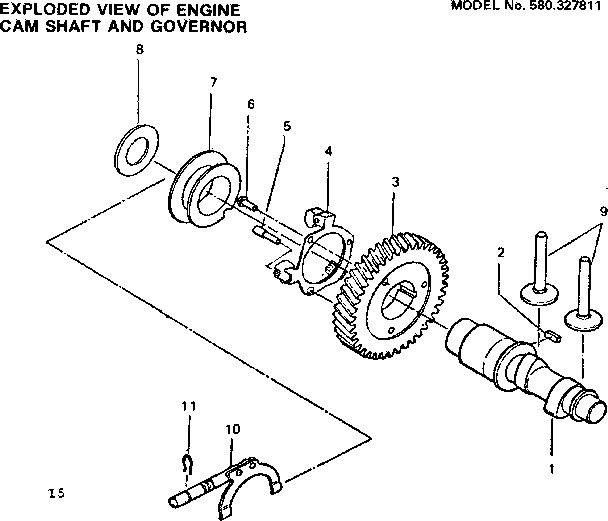 Cam Shaft And Governor Assembly Diagram and Parts List for 580327811  Craftsman Generator