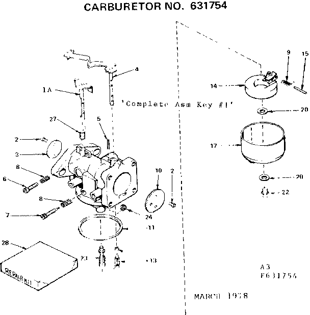 Replacement Parts Diagram and Parts List for 143650032  Craftsman Engine
