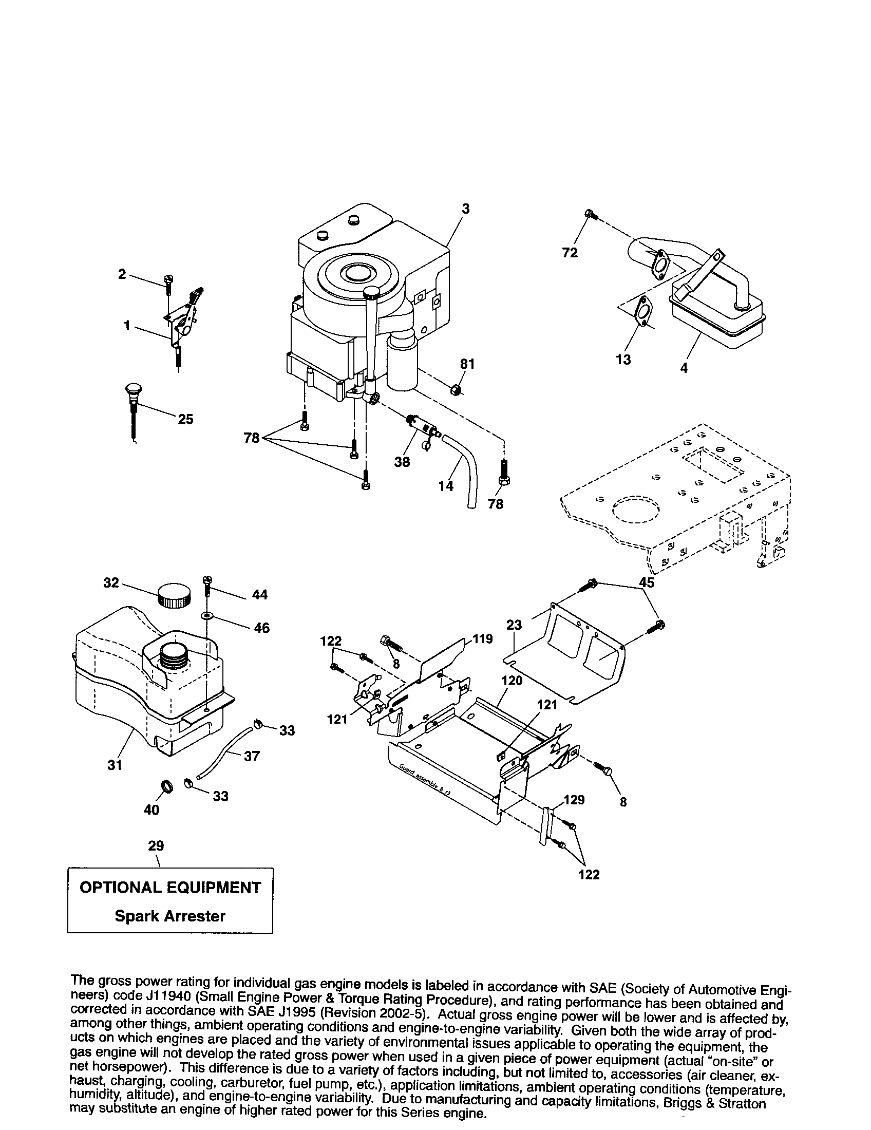 Engine Diagram and Parts List for 917253101  Craftsman Lawn Tractor