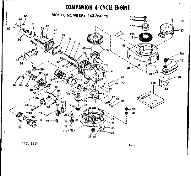 Replacement Parts Diagram and Parts List for 143254112  Craftsman Engine