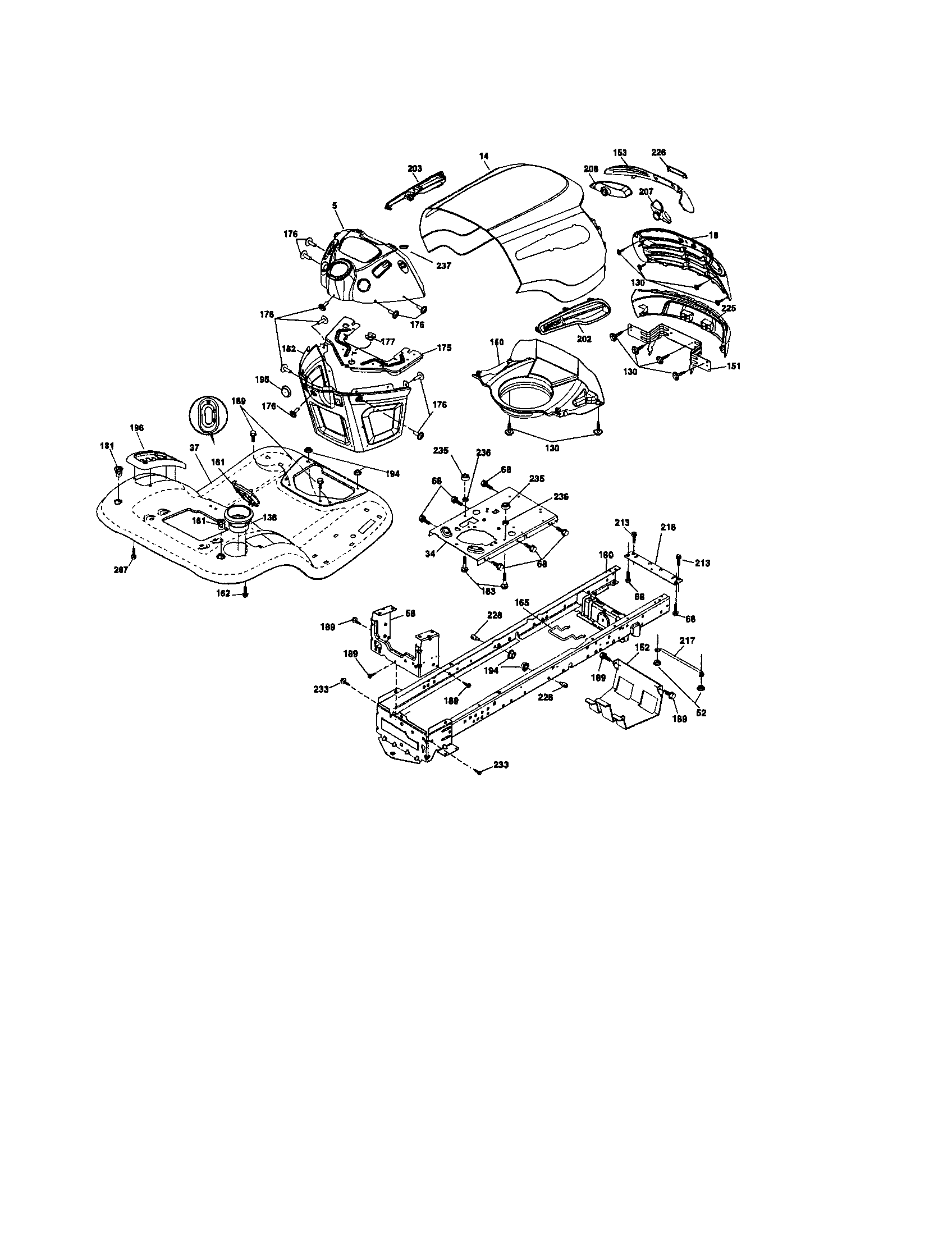 Chassis Diagram and Parts List for 917286900  Craftsman Lawn Tractor