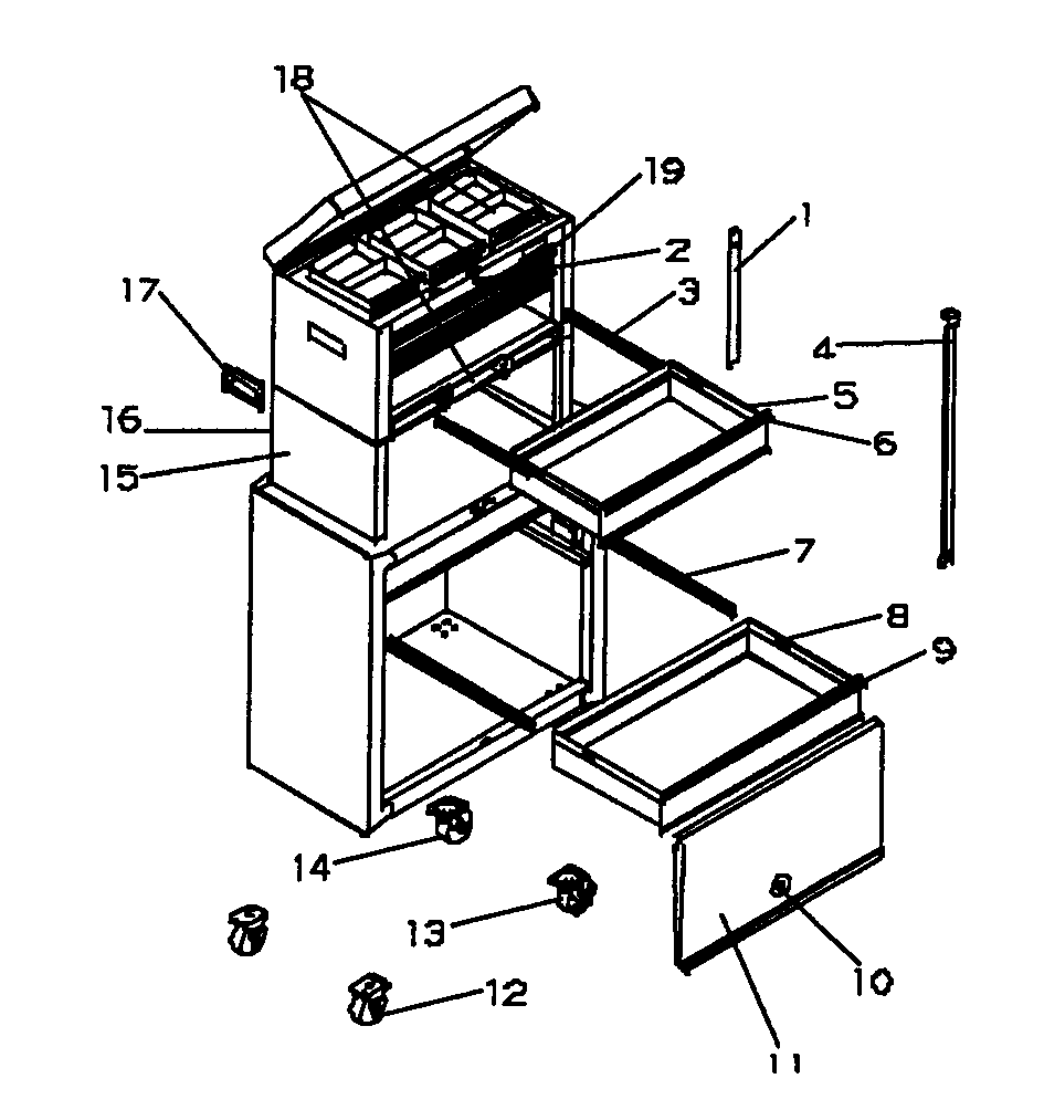 Tool Box Diagram and Parts List for 706599752  Craftsman Tool Stand & Cart