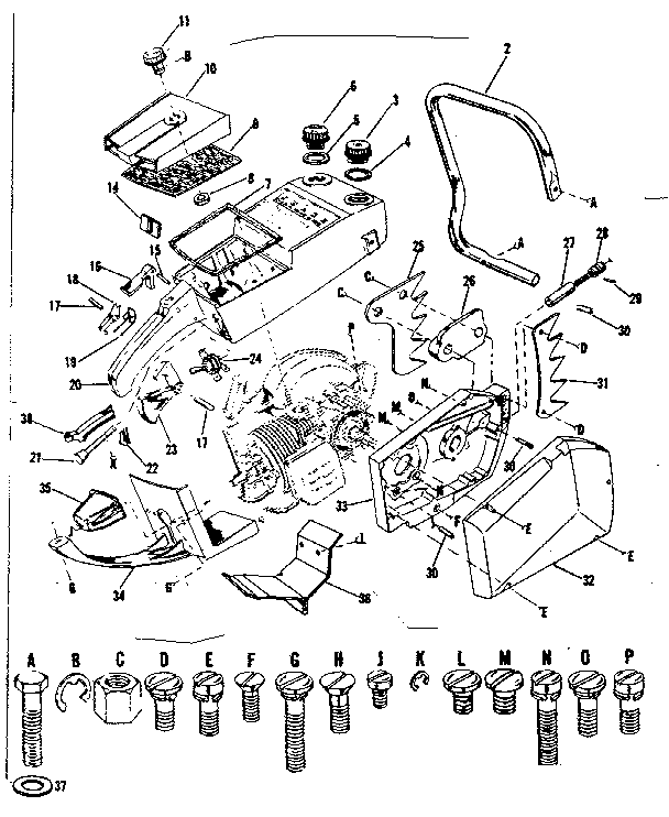 Main Frame Diagram and Parts List for 91762810  Craftsman Chainsaw