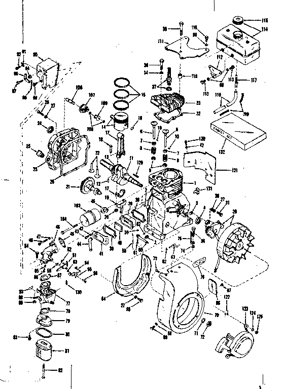 Basic Engine Diagram and Parts List for 14350200  Craftsman Engine