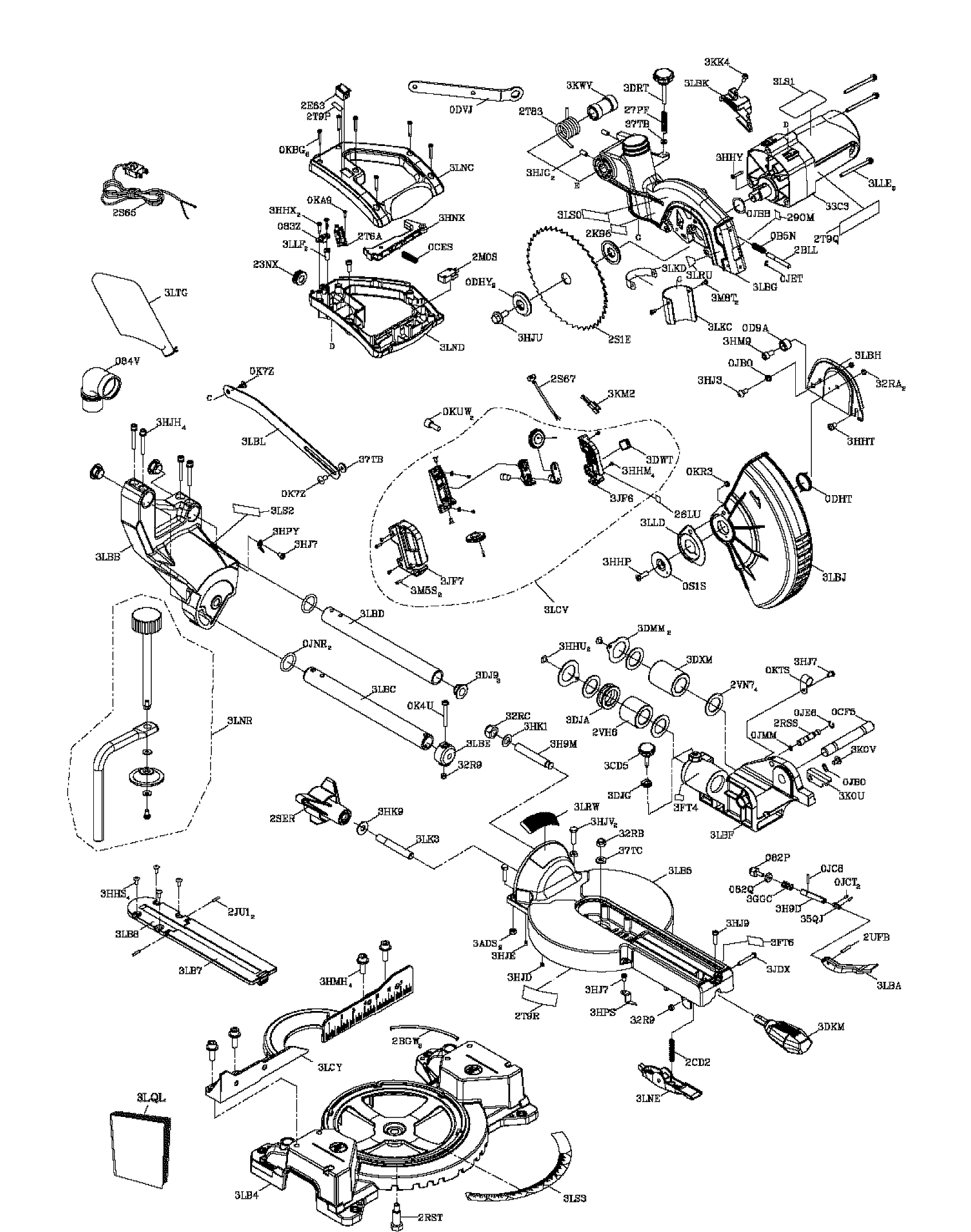 Saw Assy Diagram and Parts List for 137322850  Craftsman Miter Saw
