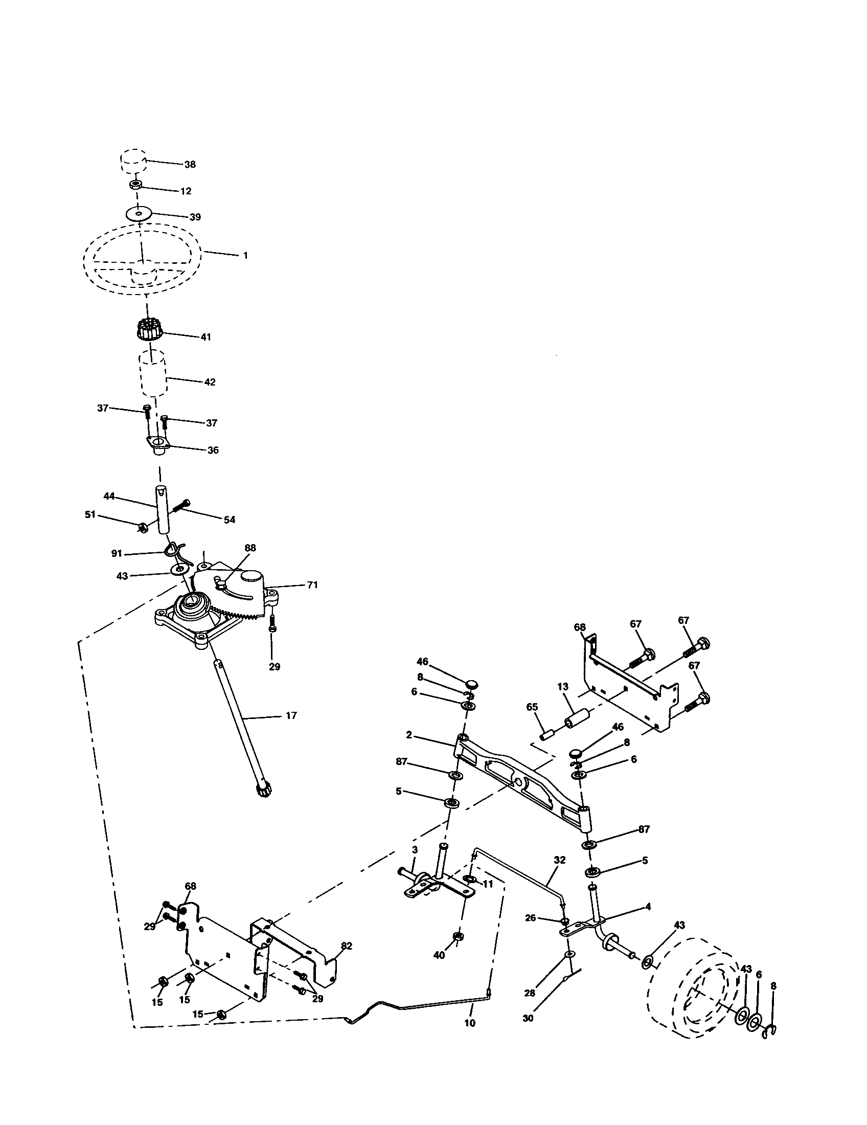 Steering Assembly Diagram and Parts List for 917277240  Craftsman Lawn Tractor