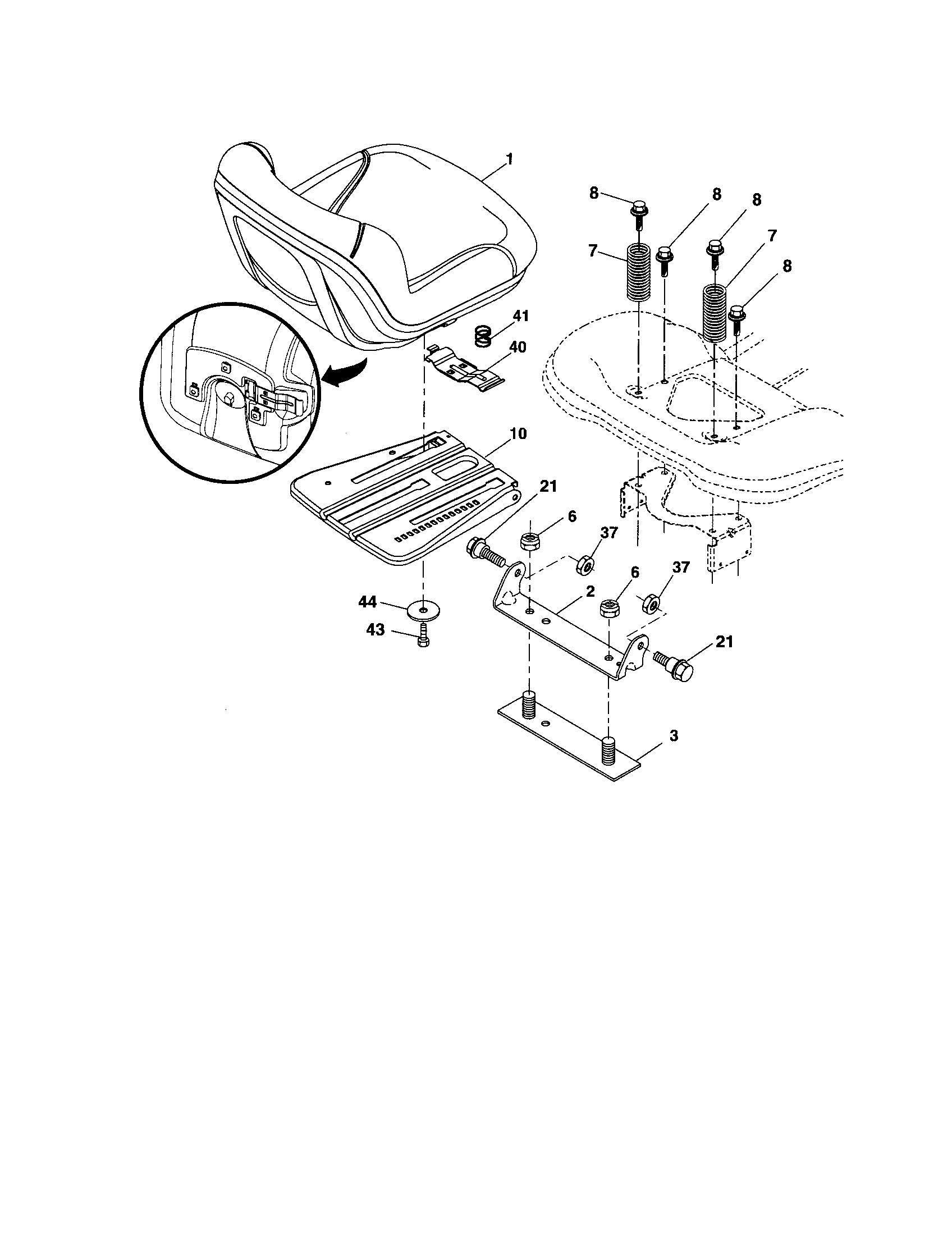 Seat Diagram and Parts List for 917254280  Craftsman Lawn Tractor
