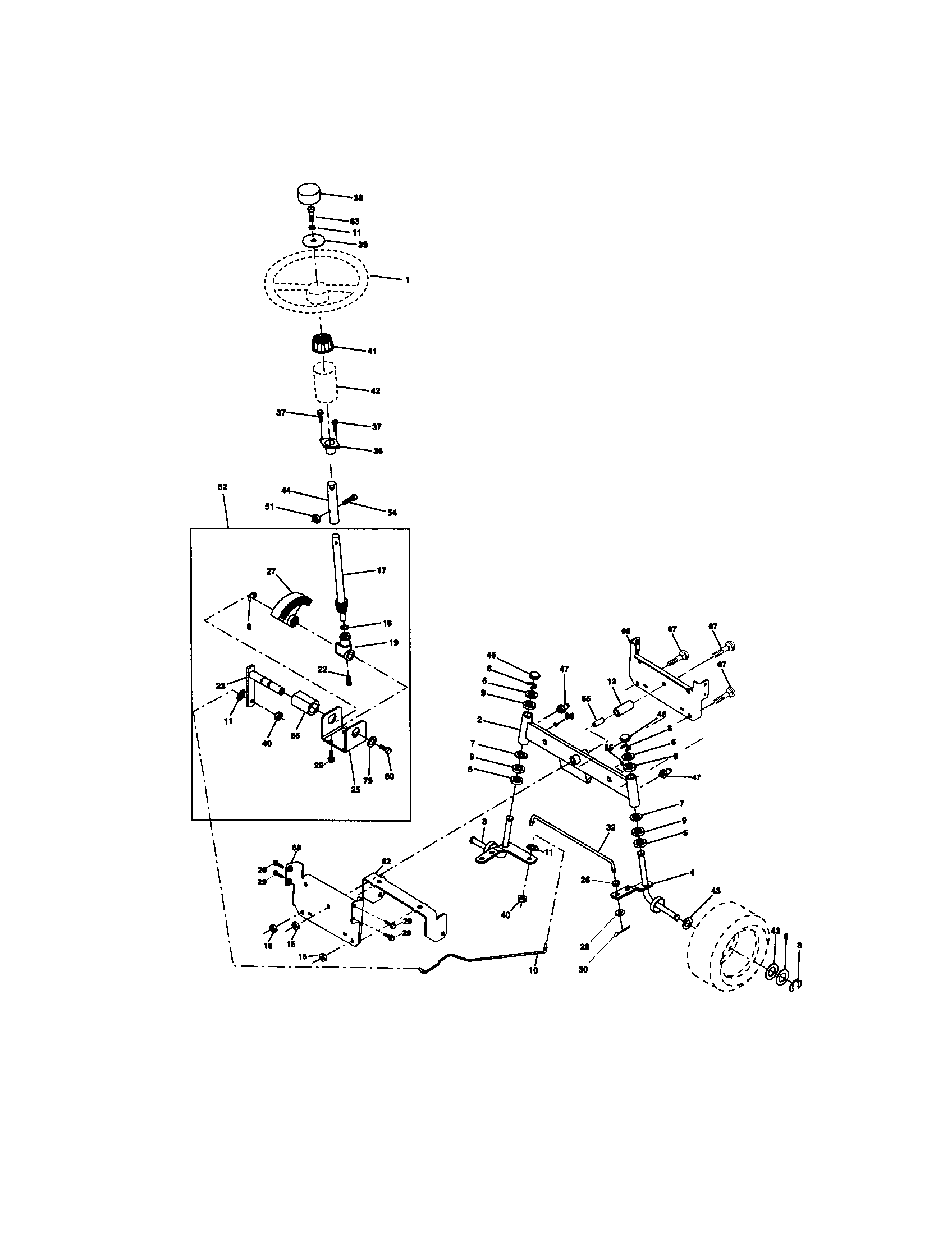Steering Assembly Diagram and Parts List for 917270654  Craftsman Lawn Tractor
