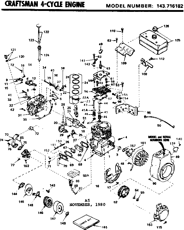 Replacement Parts Diagram and Parts List for 143716182  Craftsman Engine