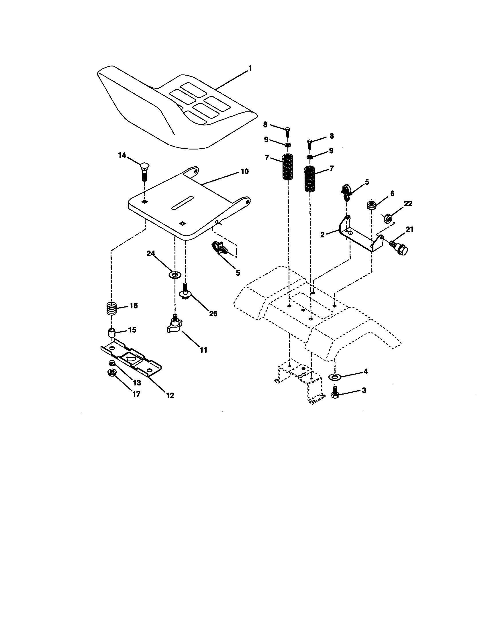 Seat Assembly Diagram and Parts List for 917271630  Craftsman Lawn Tractor