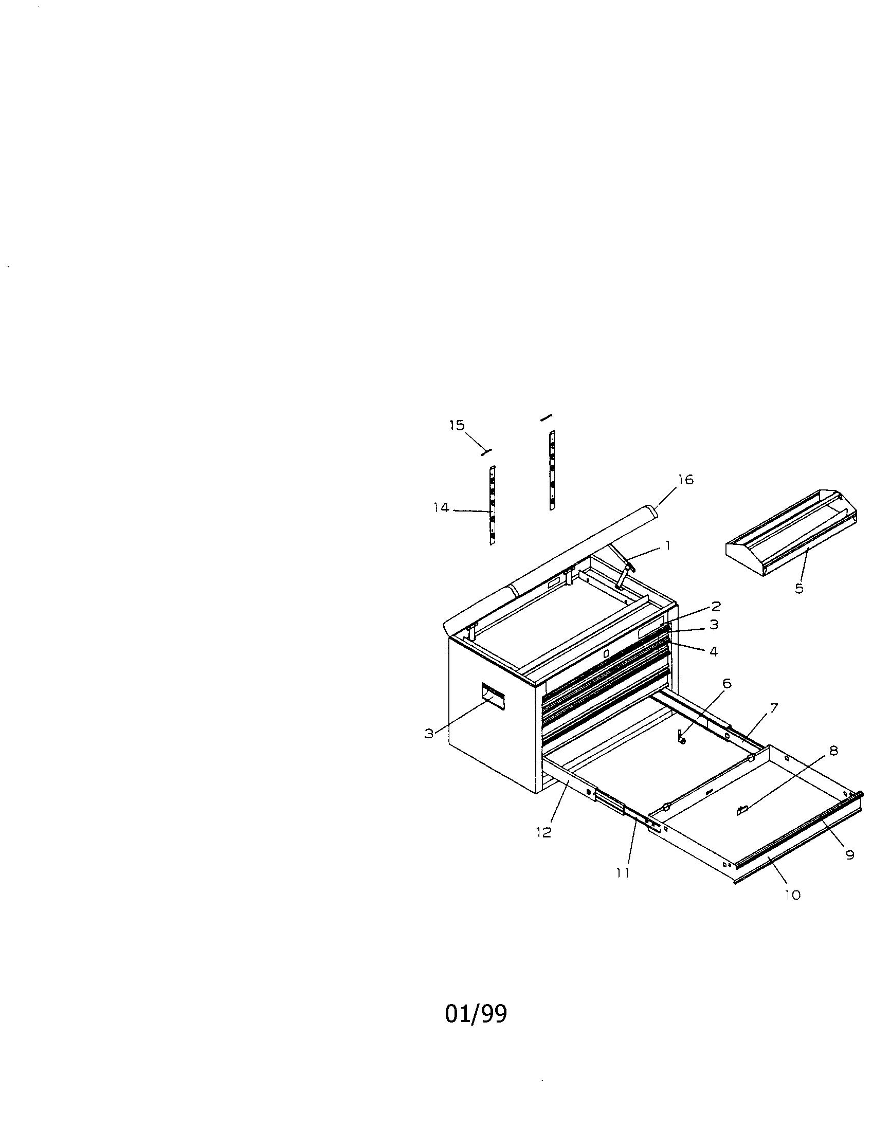 5-drawer Ball Bearing Chest Diagram and Parts List for 706659460  Craftsman Tool Stand & Cart