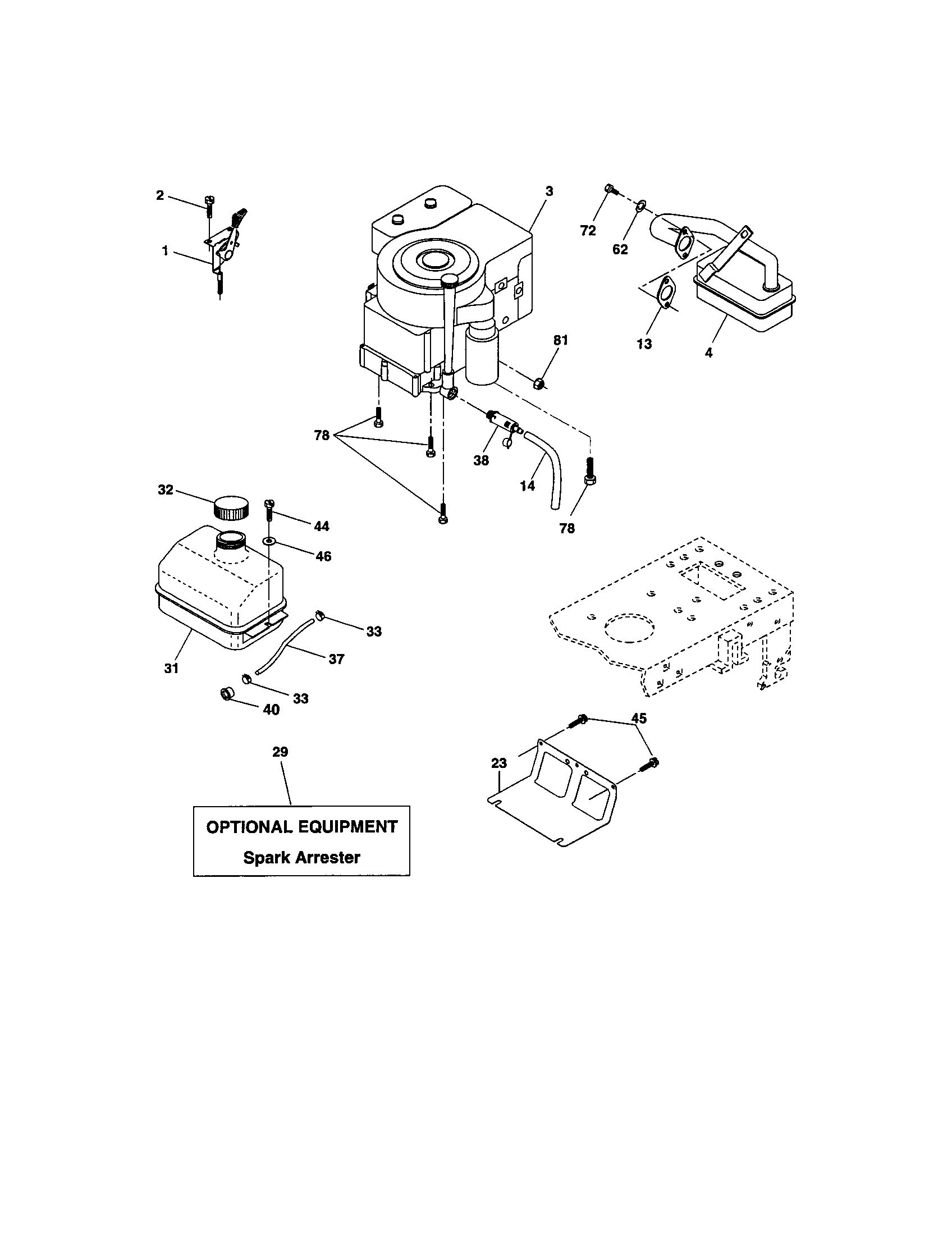 Engine Diagram and Parts List for 917275380  Craftsman Lawn Tractor