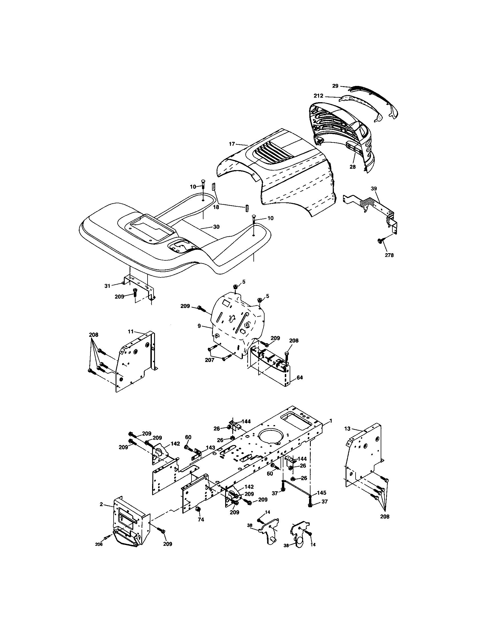 Chassis And Enclosures Diagram and Parts List for 917273404  Craftsman Lawn Tractor