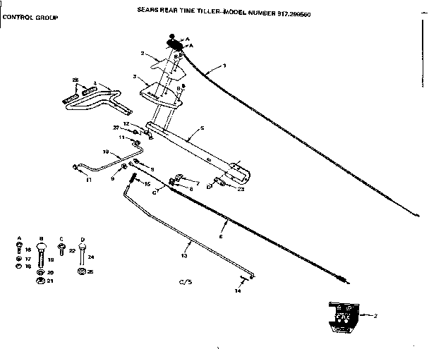 Control Group Diagram and Parts List for 917299560  Craftsman Tiller