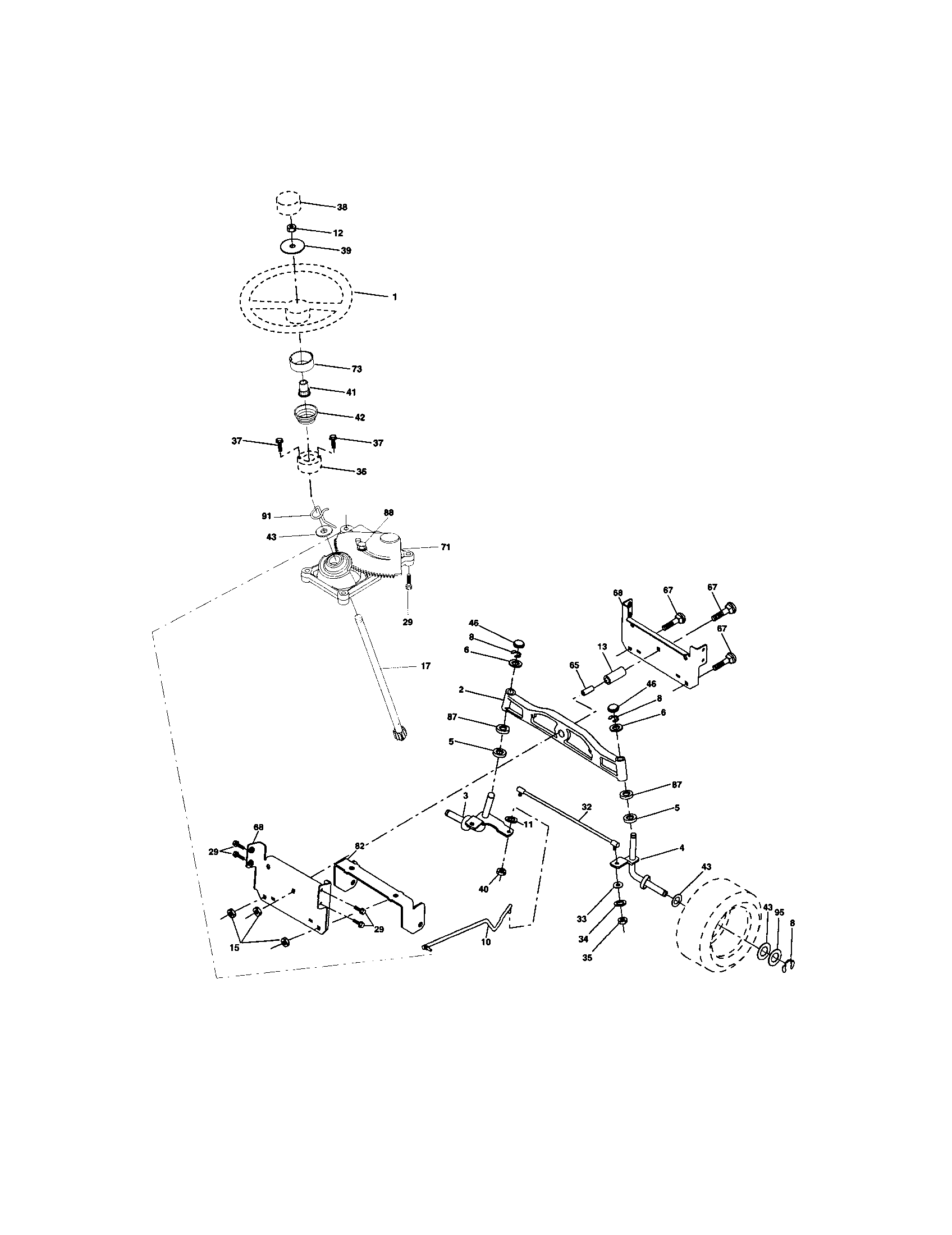 Steering Assembly Diagram and Parts List for 917273640  Craftsman Lawn Tractor