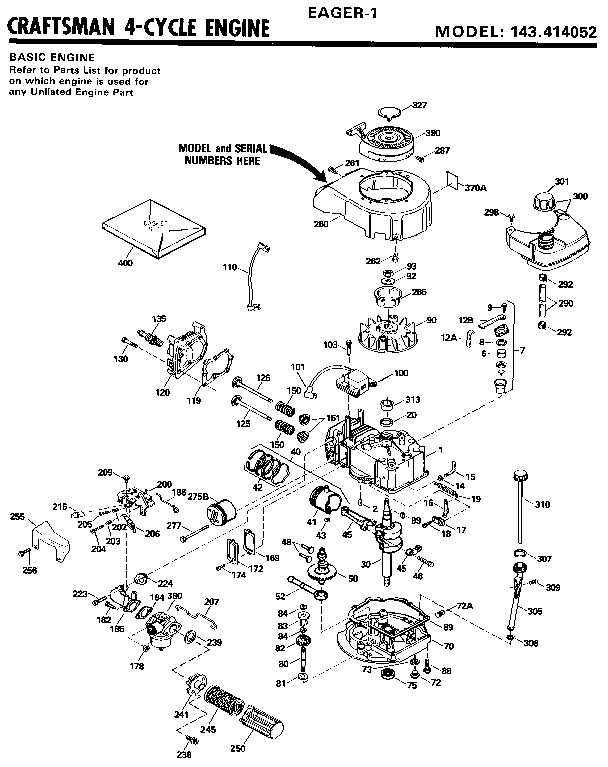 Craftsman 4-cycle Engine Diagram and Parts List for 143414052  Craftsman Engine