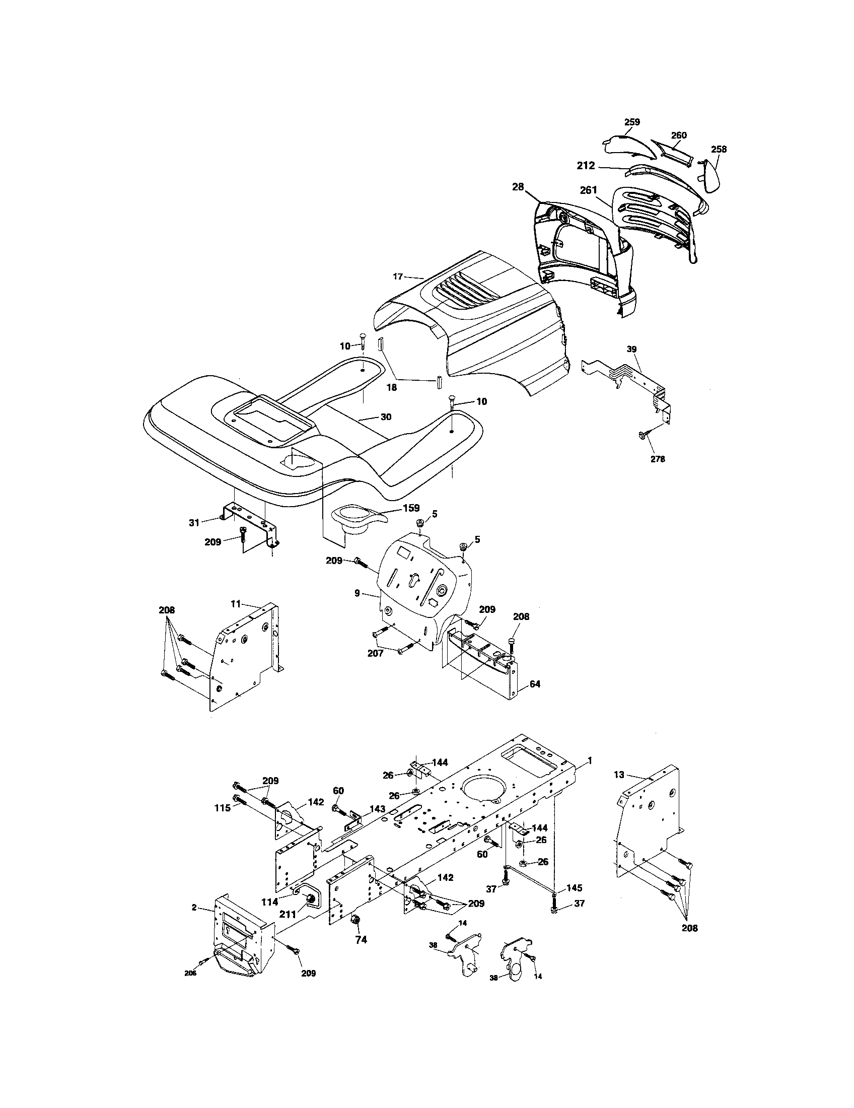 Chassis And Enclosures Diagram and Parts List for 917275754  Craftsman Lawn Tractor