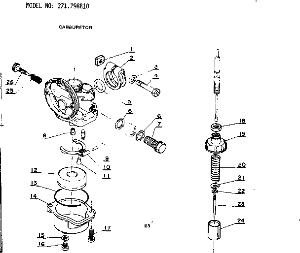 Carburetor Diagram and Parts List for 271798810  Craftsman Trimmer