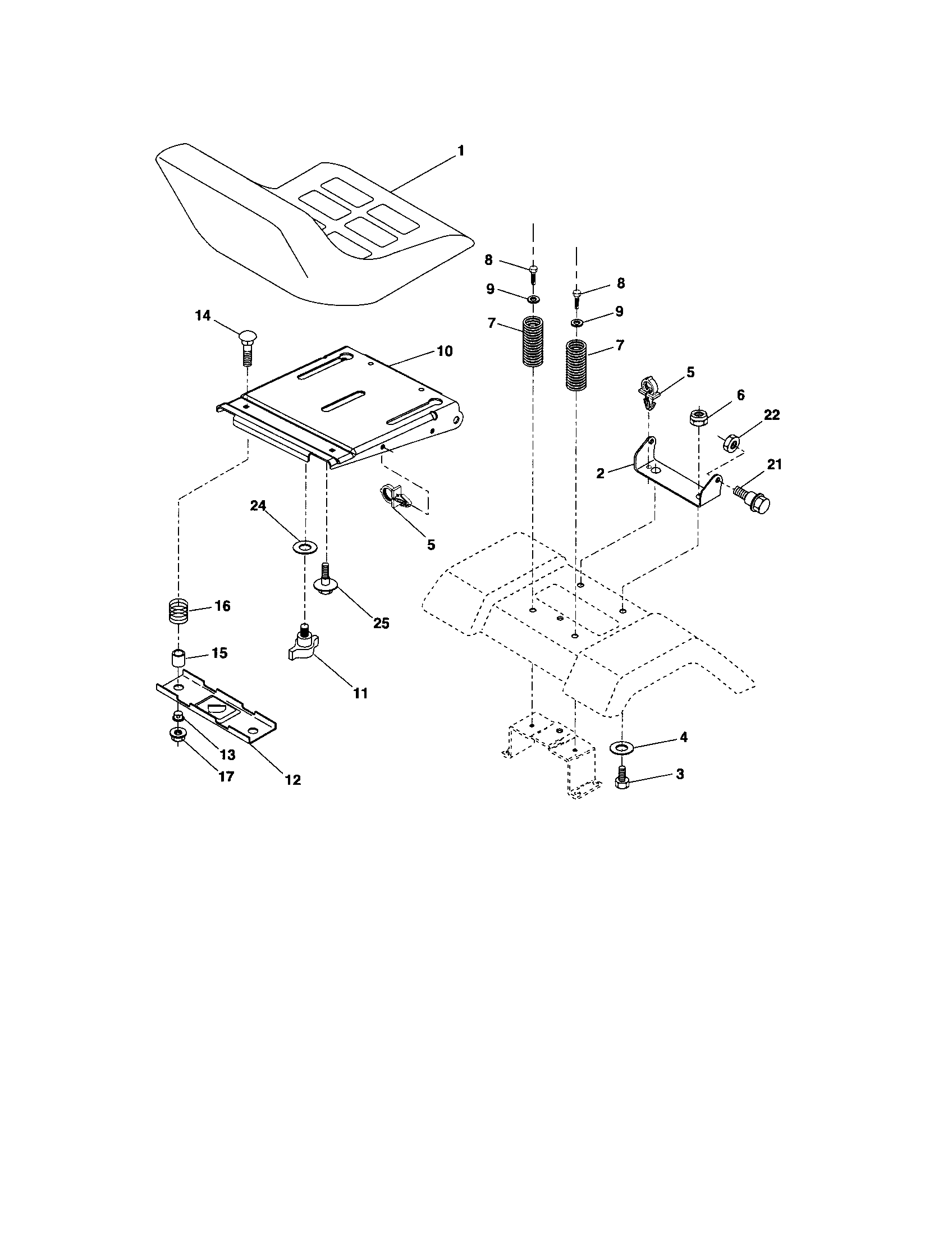 Seat Diagram and Parts List for 917287081  Craftsman Lawn Tractor