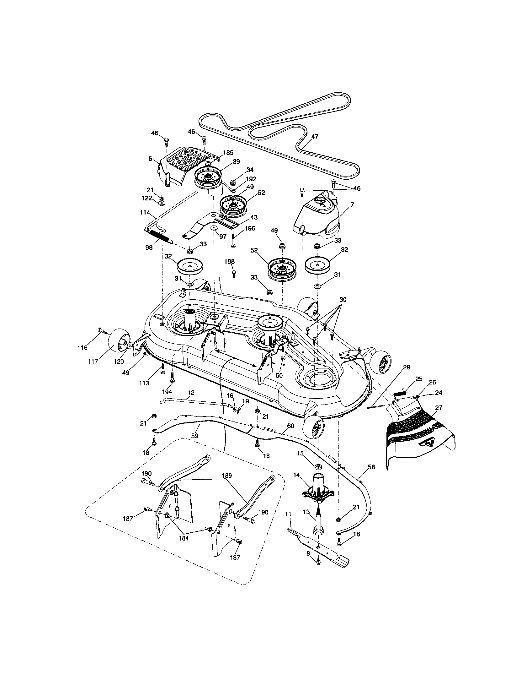 Mower Deck Diagram and Parts List for 917276906  Craftsman Lawn Tractor