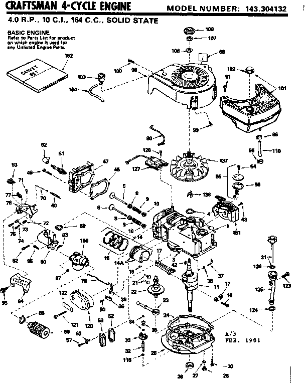 Replacement Parts Diagram and Parts List for 143304132  Craftsman Engine