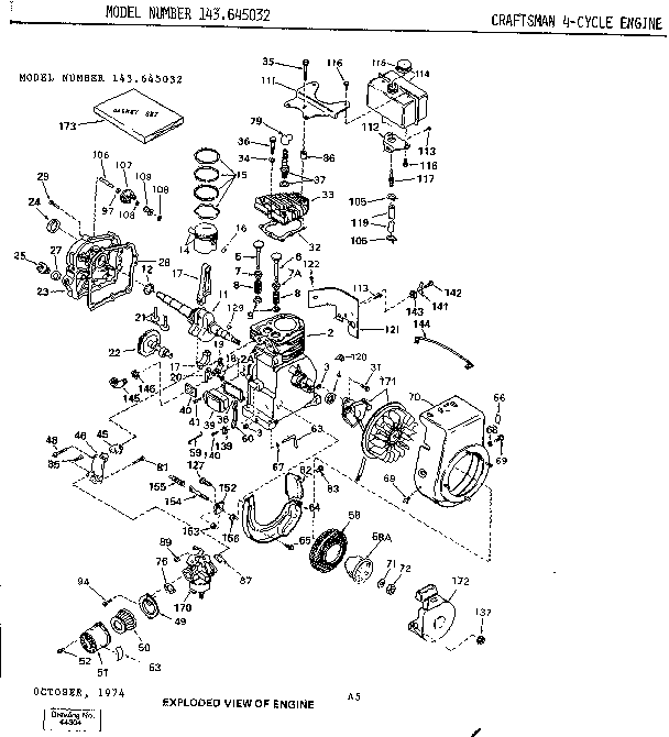 Engine Diagram and Parts List for 143645032  Craftsman Engine