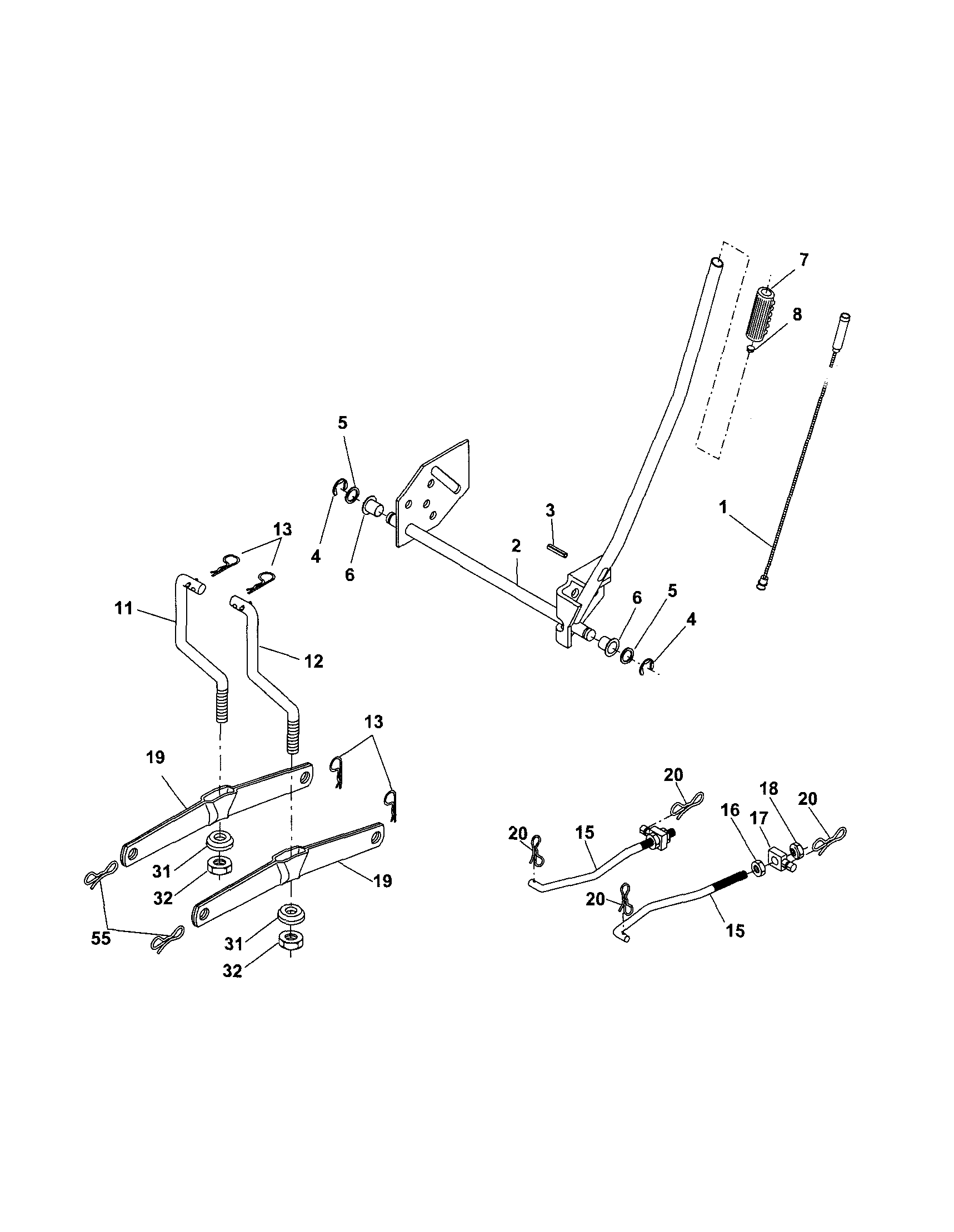 Mower Lift Diagram and Parts List for 917254190  Craftsman Lawn Tractor