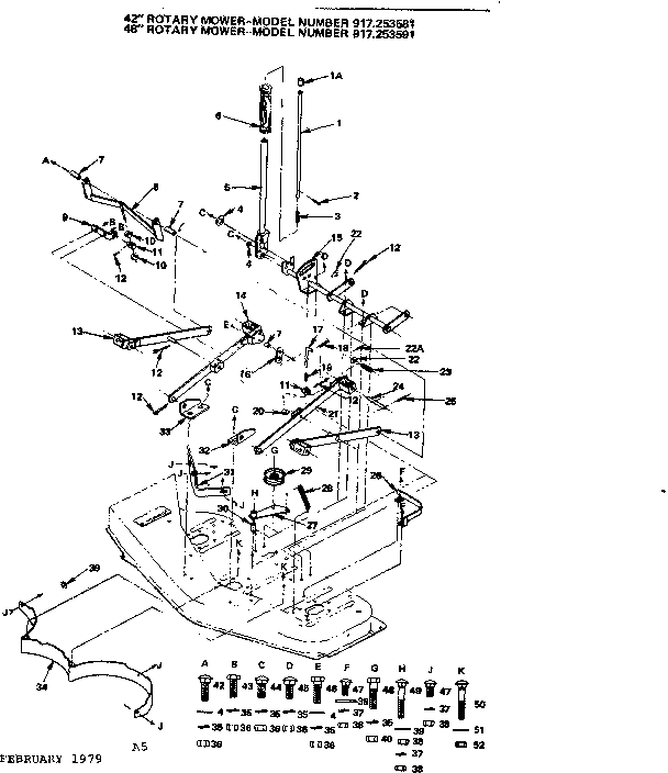 Lift Assembly Diagram and Parts List for 917253591  Craftsman Lawn Mower