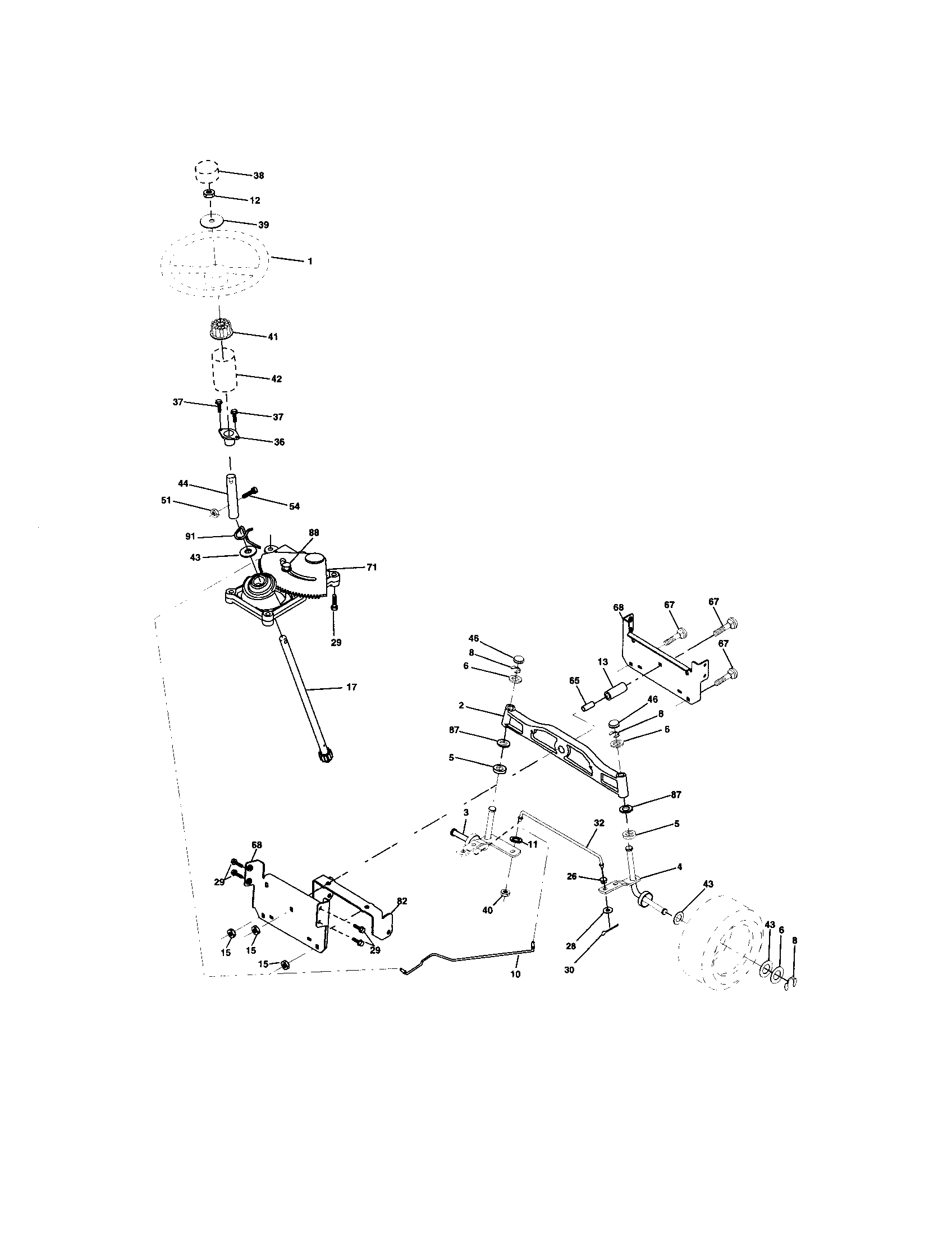 Steering Assembly Diagram and Parts List for 917273135  Craftsman Lawn Tractor