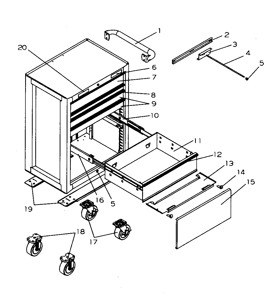 Roll Away/panel Diagram and Parts List for 706596172  Craftsman Tool Stand & Cart