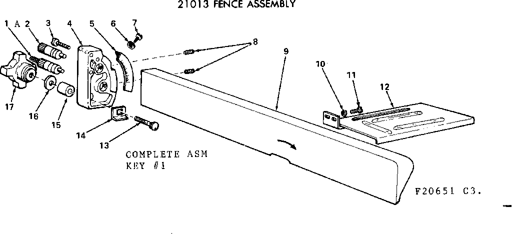 8 Inch Jointer Planer/fence Assembly Diagram and Parts List for 11320651  Craftsman Table Saw