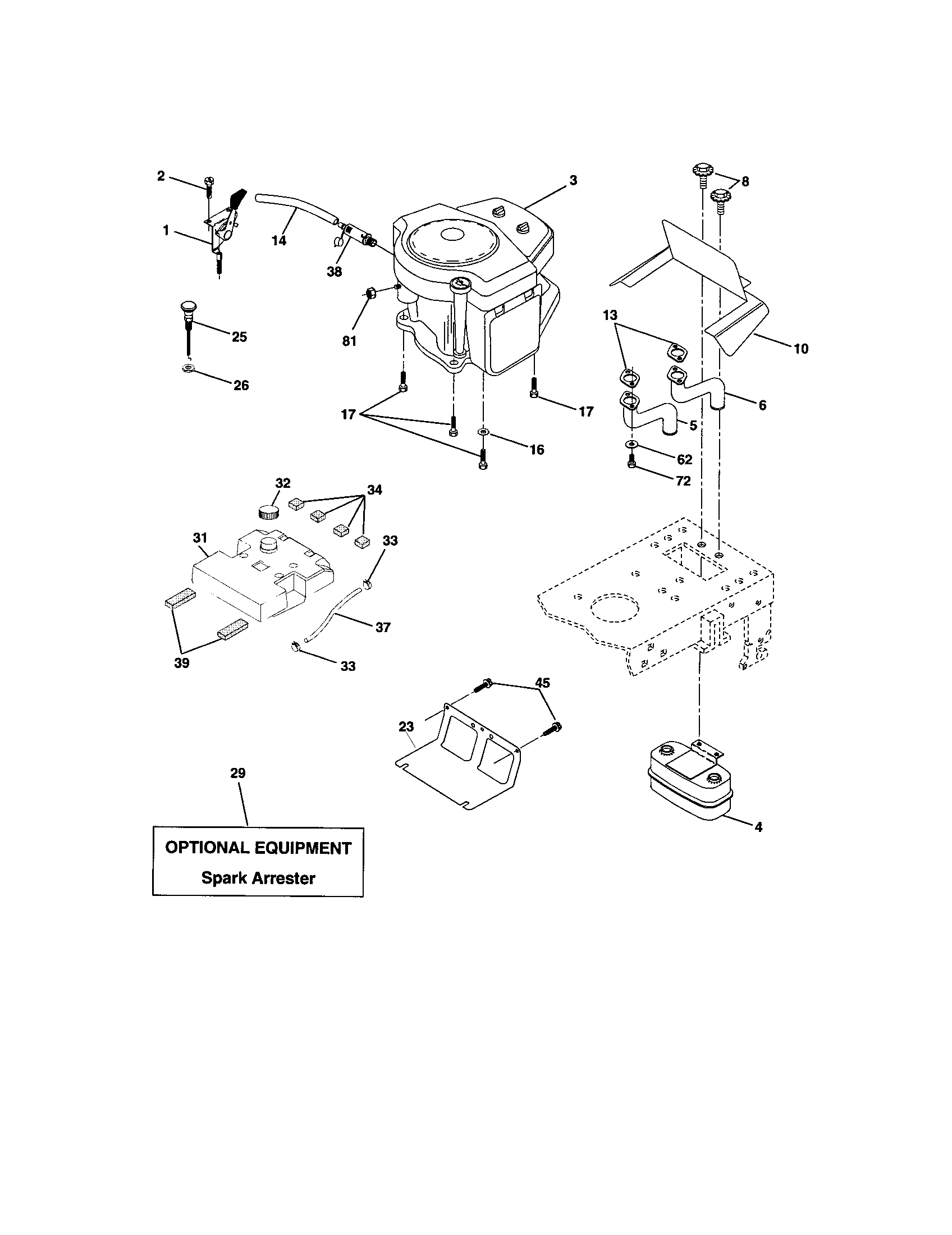 Engine Diagram and Parts List for 917271850  Craftsman Lawn Tractor