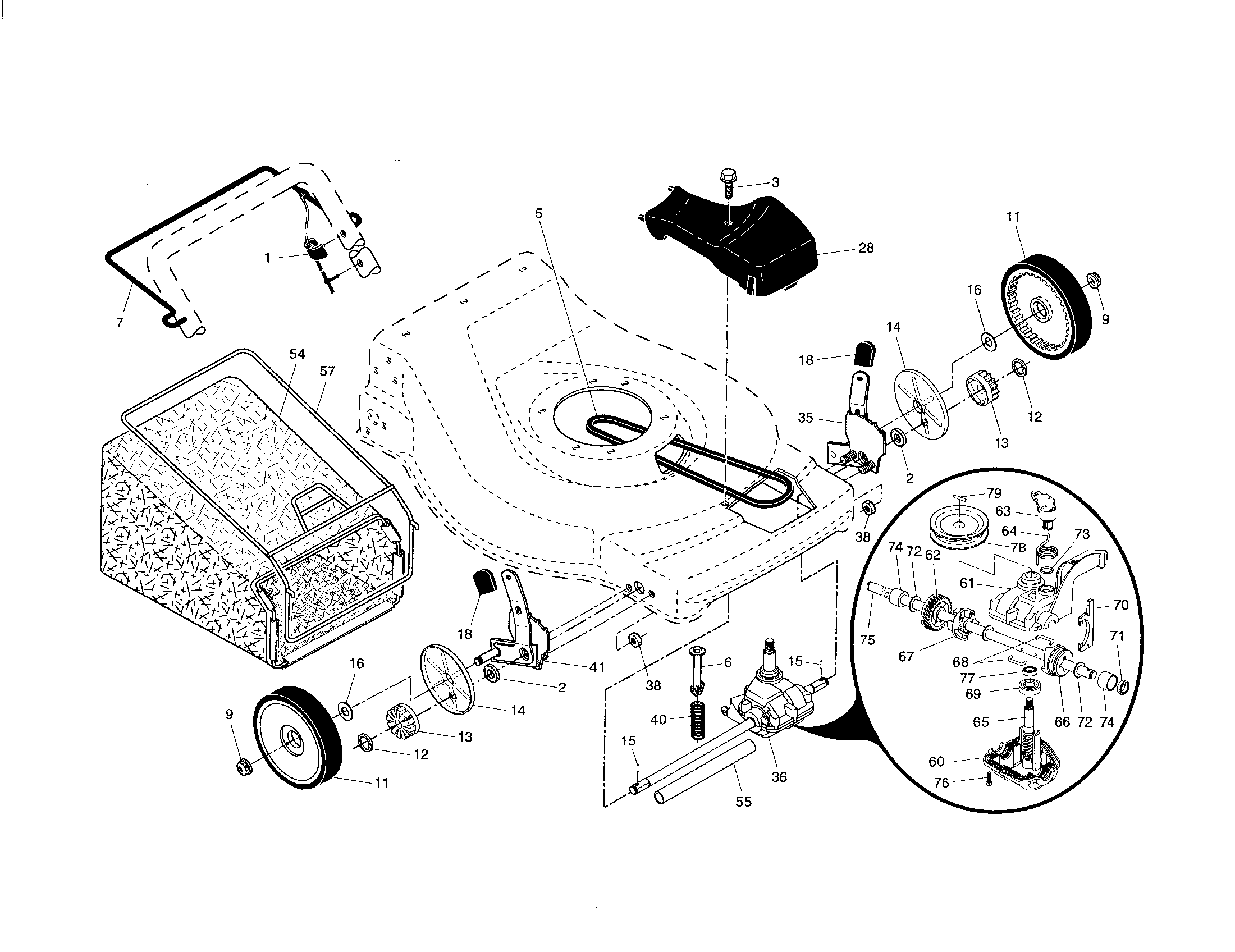 Drive Control/gear Case/wheels Diagram and Parts List for 917376053  Craftsman Lawn Mower