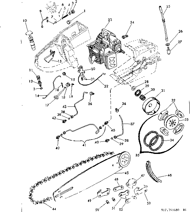Engine Diagram and Parts List for 917351480  Craftsman Chainsaw