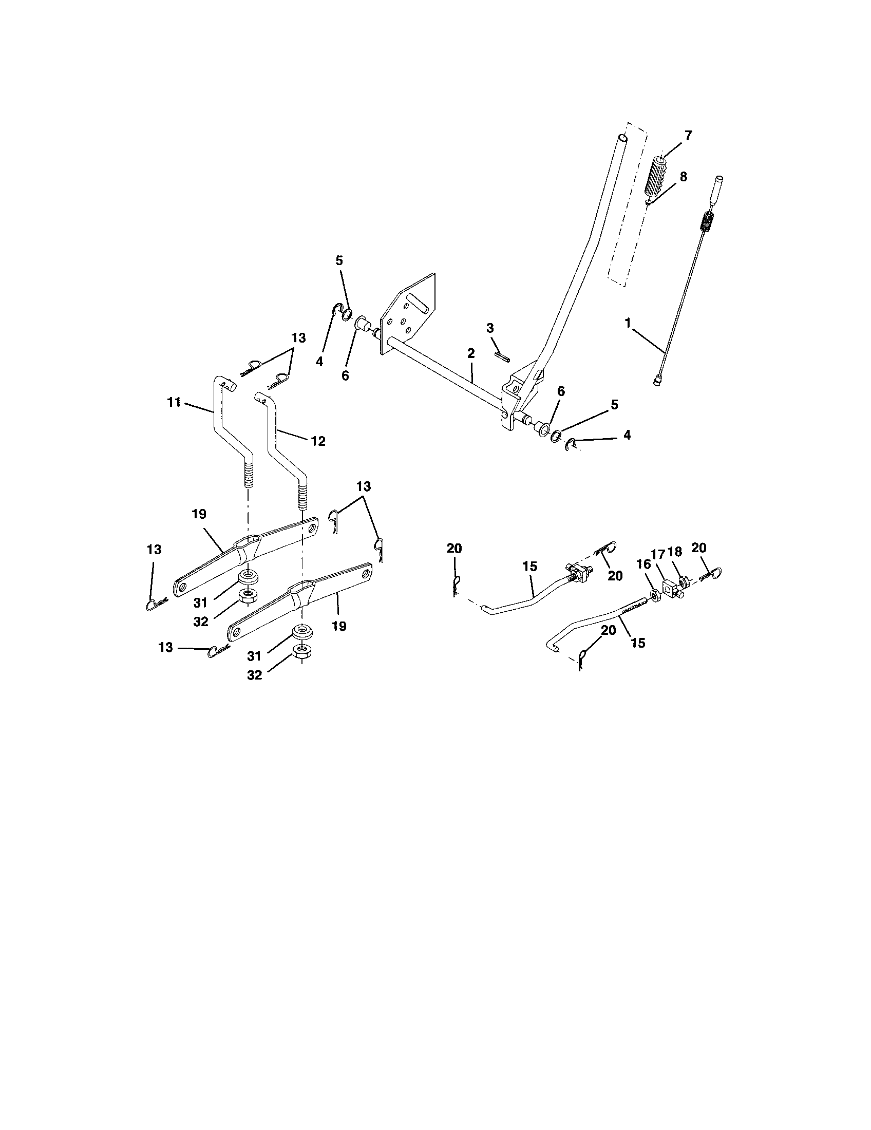 Lift Assembly Diagram and Parts List for 917273396  Craftsman Lawn Tractor